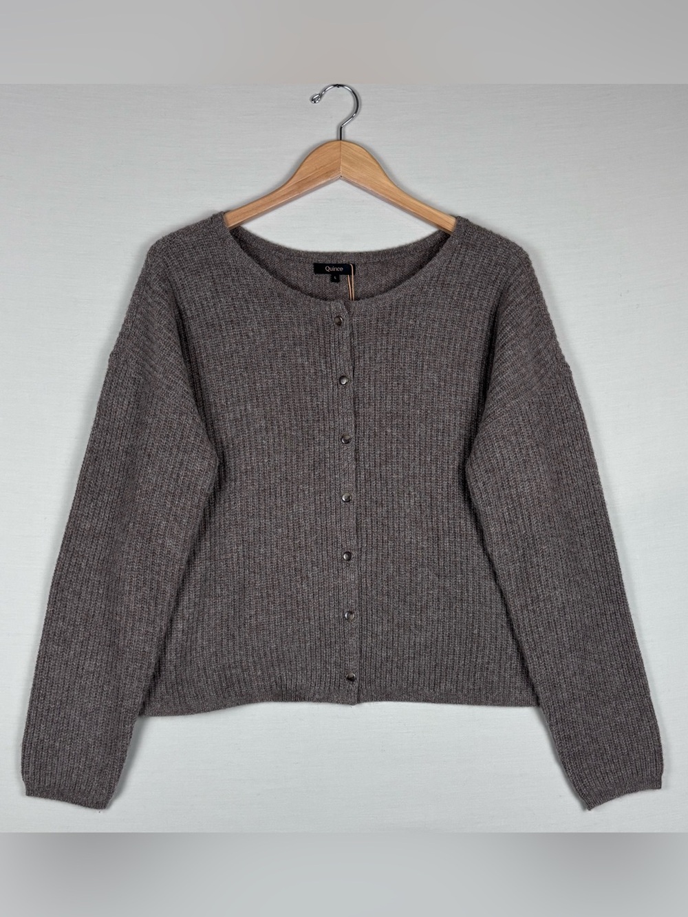 Quince 100% Yak Soft Rib Cardigan Heather Brown NWT Large Sweater